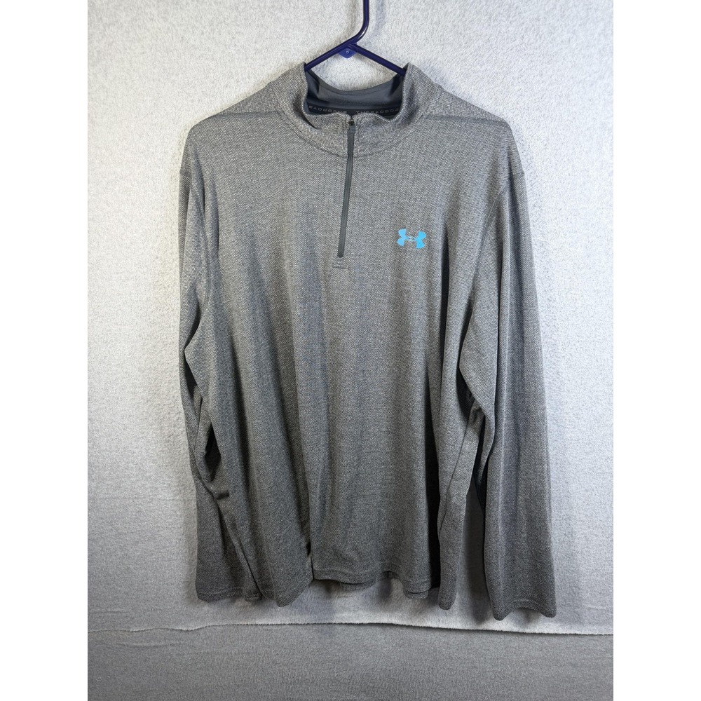 Under Armour Shirt Mens 2XL Gray Threadborne HeatGear 1/4 Zip Long Sleeve